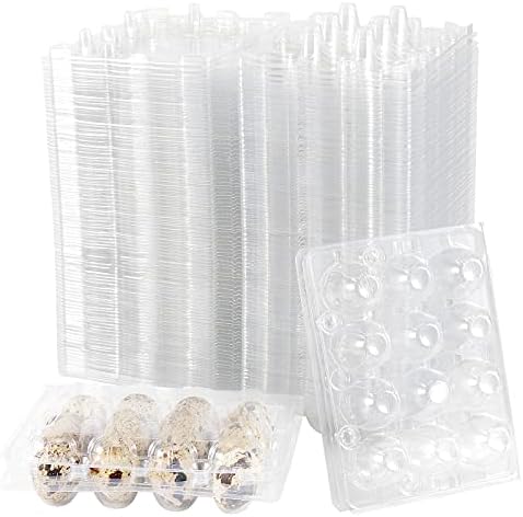 JOIKIT 150 PCS 12 Cavity Clear Plastic Quail Egg Cartons, PVC Stackable Egg Storage Box with Hinge Lid, Small Quail Egg Holder Cartons Cheap Bulks for Quail Eggs Farm Market Refrigerator Display