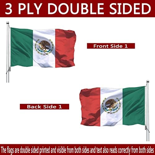 Mexico MX Flag 3x5 Outdoor Double Sided - Vivid Color Polyester Canvas Header and 4 Rows Stitched - Mexican National Flags with Brass Grommets