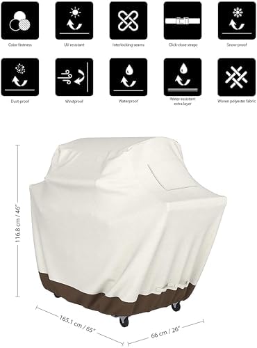 Amazon Basics Gas Grill Barbecue Cover for Outdoor, Waterproof, Anti-UV, Durable, 65 inch, Large, Beige