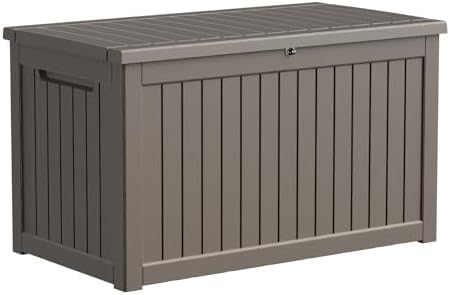 230 Gallon Resin Deck Box, Lockable Patio Outdoor Storage Box for Furniture, Garden Tools and Tools Storage, Waterproof Outside Storage Boxes - Grey