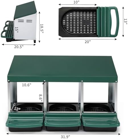 Outvita Chicken Nesting Box, 3 Compartments Chicken Laying Box, Hanging Nesting Box with Egg Saver, Perch Cover for Hen