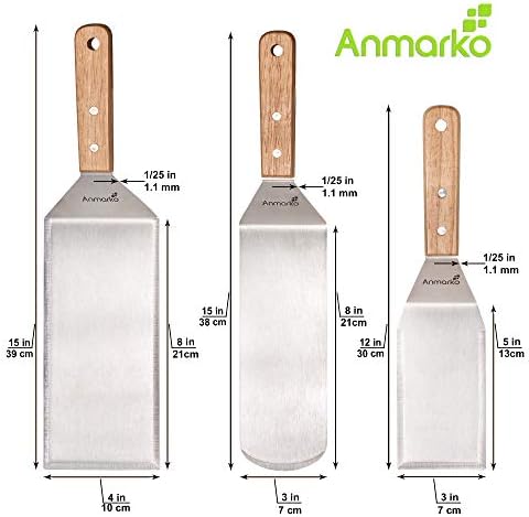 Stainless Steel Metal Spatula Set - Teppaniyaki Spatulas - Griddle Scraper Flat Spatula Pancake Flipper Hamburger Turner - Metal Utensil great for BBQ Grill Flat Top Cast Iron Griddle Accessories