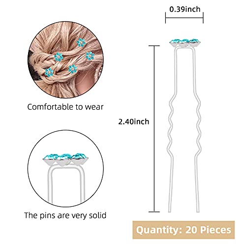 QIUTIMIY 20 Pack (Pink) Rhinestone Hair Pins Crystal Hair Clips for Bridal Wedding Women Hair Jewelry Accessories, with Clear Container