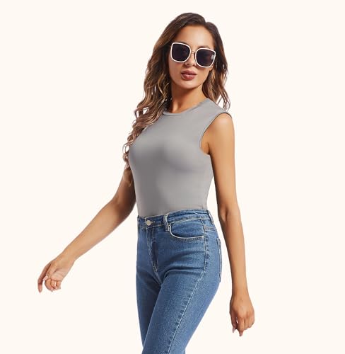 MANCYFIT Thermal Tank Top for Women Fleece Lined Underwear Soft Camisole Baselayer Undershirts Sleeveless Winter Vest Grey Large