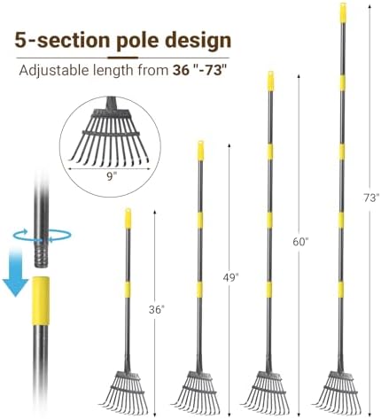 2pcs adjustable heavy 10 inch wide shovel area of chicken scooper for poop(36.6-61.8"long)and 11 tooth chicken coop rake(36.7-73"long). Suit for cleaning chicken coops, racecourses, and sheep pens
