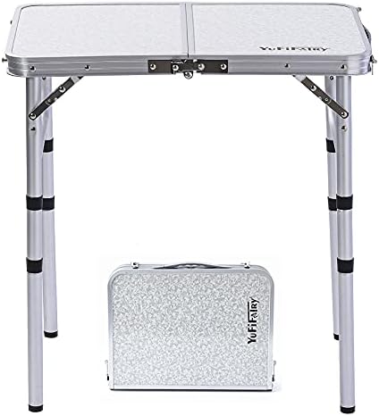 Small Folding Table Portable, 24''L x16''W Foldable Camp Table with 3 Adjustable Height, Indoor Outdoor Lightweight Aluminum for Outdoor Cooking Picnic, (3 Heights)