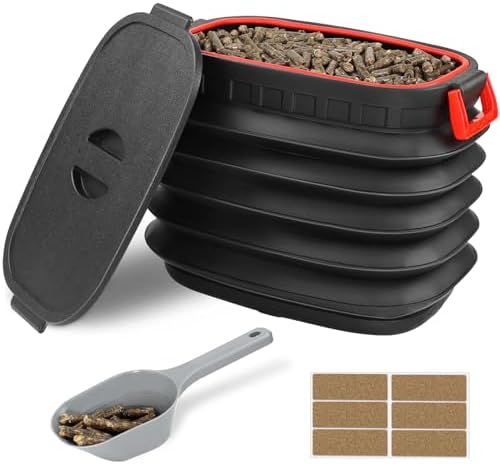 Wood Pellet Storage Containers with Scoop & Stickers Kit - Pellet Bin Pellet Bucket - Pellet Containers for Grill Pellet - Smoker Pellet Storage Pellet Grill Accessory - Black