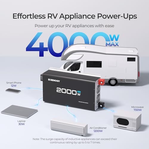 Renogy 2000W 24V Pure Sine Wave Inverter, 4000W Peak Power, 92% Energy Efficiency, with 2 AC Outputs, Remote Control, RV Truck Marine Camping