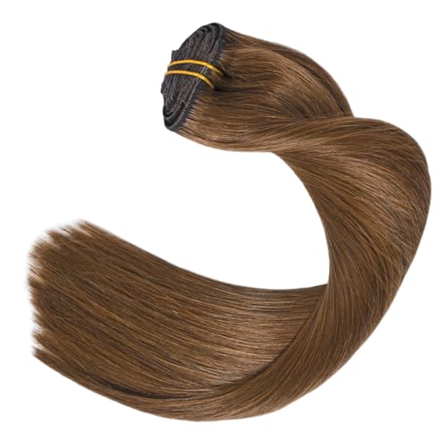 UGOTRAYS Light Brown Hair Extensions Clip in Human Hair 12 Inch 70g 7pcs Remy Hair Silky Straight 16clips One Pack for Women #6 Chestnut Brown Hair Extensions