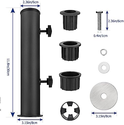 SLIIMU Universal Granite Umbrella Stand Tube Outdoor,Outside Stone Umbrella Stainless Steel Tube Base,Heavy Duty Marble Flag Pole Stake Holder,Table Umbrella Tube Bracket,DIY Umbrella Tube Mount-Black