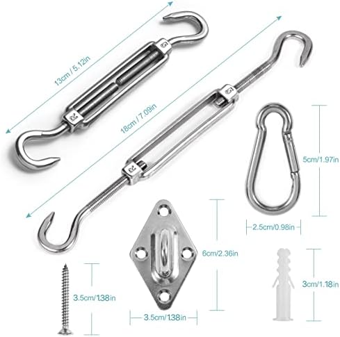 HOMPER Awning Attachment Set, Heavy Duty Sun Shade Sail Stainless Steel Hardware Kit for Garden Triangle and Square, Rectangle, Fixing Accessories