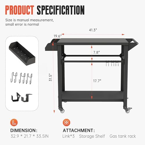 SUNCROWN Outdoor Grill Table with Wheels, Kitchen Cooking Prep Tables Movable BBQ Grill Cart for Garden, Camping, Home Party, Bar, Pizza Oven Table Stand