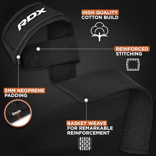 RDX Lifting Wrist Straps for Weightlifting, 5MM Neoprene Padded Anti Slip 60CM Hand Bar Support Grips, Strength Training Equipment Heavy Duty Workout Bodybuilding Powerlifting Gym Fitness, Men Women