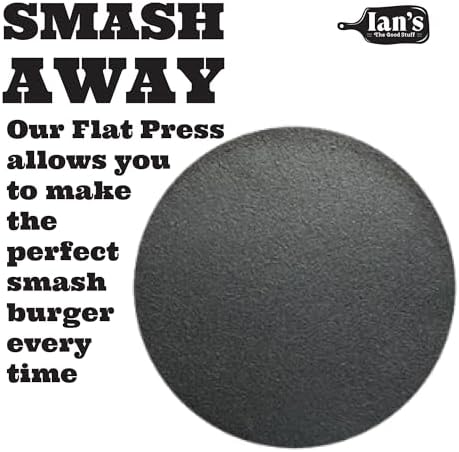 Ian's Smash Burger Press 6.5" Cast Iron Hamburger Press Heavy Duty - Burger Smasher Griddle Press, Meat Press, Makes Great Gift for Dad
