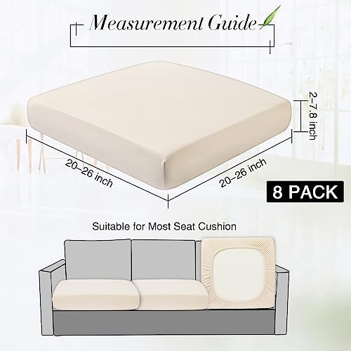 Newwiee 8Pcs Patio Cushion Covers Stretch Outdoor Cushion Cover Replacement for Patio Furniture Sofa Couch Slipcovers, Soft Flexibility Washable Furniture Protector(Waterproof Pure,Beige)