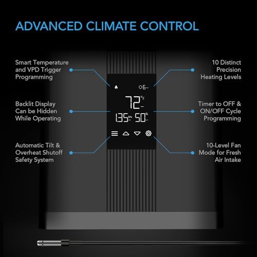 AC Infinity THERMOFORGE T3, Environmental Grow Tent Heater with VPD Temperature Controller, 10-Level PTC Heating and Included Extension Hose for Tents, Rooms, Greenhouses