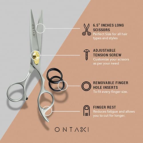Ontaki Hair Cutting Scissors 6.5" - Japanese Steel Shears for Beard & Mustache - Hand-Forged Tool for Barbers, Men & Women - Sharp Hair Shears