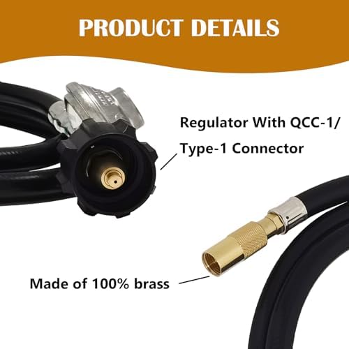 6 FT Propane Adapter Hose Regulator Kit for Blackstone 17in and 22in Tabletop Griddle to 20 lb Tank, Griddle Adapter Hose Replacement Parts with QCC1, Compatible with Blackstone 5471 Propane Hose