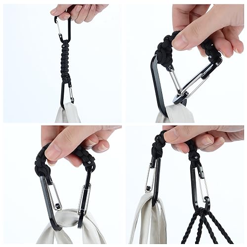 BRAVESHINE 1 Black 1 Orange Paracord Keychain Hooks Carabiner Clips, Lanyard Hanger D Ring Heavy-weight Stroller Hooks Holder for Water Bottle, Key, Backpacks, Tools, Men, Women