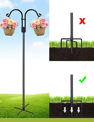 Double Shepherds Hooks for Outdoor, 2 Pack 76 Inch Bird Feeder Pole with 5 Prongs Base, Heavy Duty Garden Hook for Hanging Plant, Lantern, Hummingbird Feeder