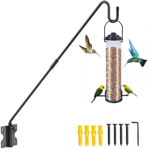 Wall Mount Heavy Duty Deck Hook-28 Inch Extended Reach Plant Hangers Outdoor -Bird Feeder Hanger for Deck Railing-Fence Plant Bracket Hooks for Hanging Hummingbird Feeders,Lanterns, More