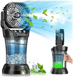 30000 mAh Portable Misting Fan with RGB Ambient Light, 2000 mL Water Tank Bucket Rechargeable Camping Mist Fan with 120° Auto Oscillating Perfect for Patios Fishing Travel Garden Party Golf Tent