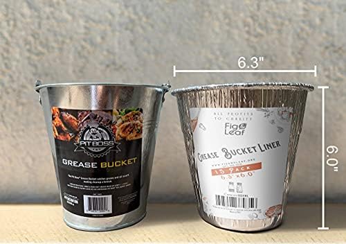 (15 Pack) Grease Bucket Liner Compatible with Pit Boss Grills 67292 Foil, Oklahoma Joe's 9518545P06, Rec Tec Large Bucket & Other Grill Bucket Accessories l 6.3” x 6.0” l Disposable Aluminum