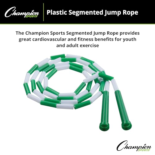 Champion Sports Classic Plastic Segmented Beaded Jump Ropes - Phys. Ed, Gym, Fitness and Recreational Use, 6'L, Green/White