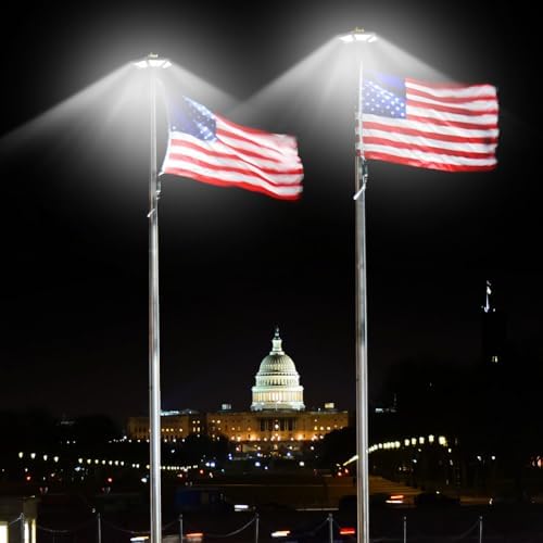 Flag Pole Light Solar Powered Top Mount, 2000Lumen IP67 Waterproof Solar Light for Flagpole, Light Up Flag Outdoor Dusk to Dawn for 18+ Hours with Twice Coverage Than Downward Lighting