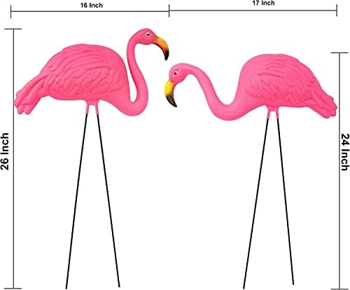 GiftExpress Pink Flamingos Yard Decorations - 4 Pack Extra Large 24" Tall Plastic Flamingo Statue w/Metal Stakes - Lawn Ornaments & Garden Decor for Outdoor Parties