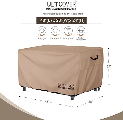 ULTCOVER Rectangular Gas Fire Pit Table Cover 48x28 inch Waterproof Heavy Duty Firepit Cover