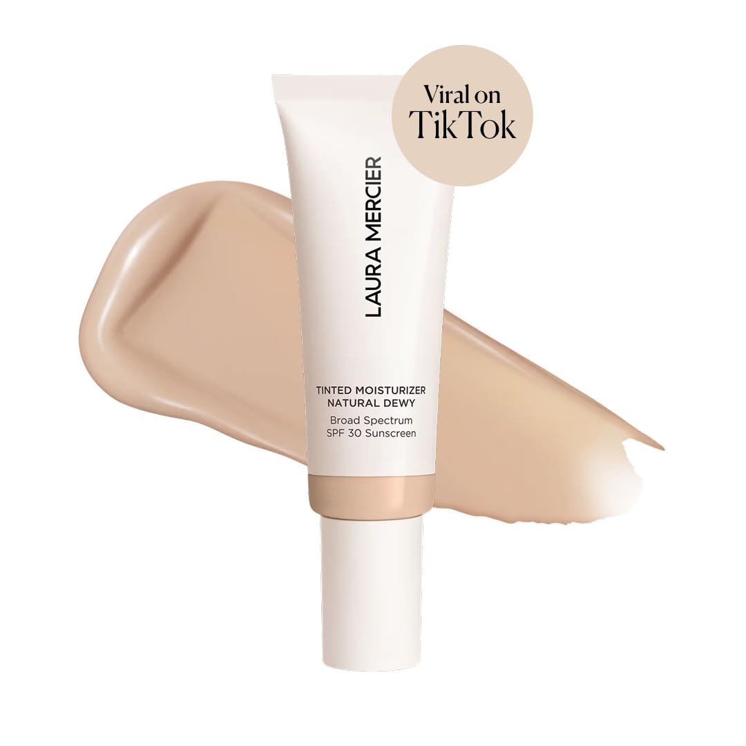 Laura Mercier Tinted Moisturizer Natural Dewy with SPF 30: 24HR+ Hydration, Long Lasting, Sheer to Light, Buildable Coverage, Dewy Finish, Improve Skin Tone and Texture, Skin Tint, Cameo