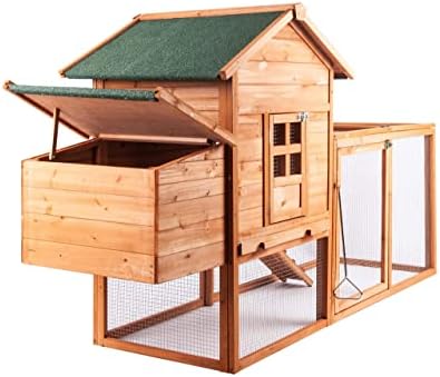 GOJOOASIS 80" Chicken Coop for 2-4 Chickens Outdoor Wooden Hen House Poultry Pet Hutch for Backyard w/Run Cage & Nesting Box(A)