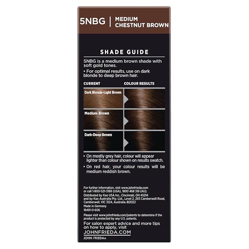 John Frieda Precision Foam Colour, Medium Chestnut Brown 5NBG, Full-coverage Hair Color Kit, Anti-Fade Gray Coverage, Deep Color Saturation Hair Dye, 1 Application