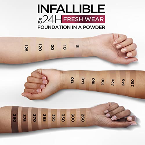 L'Oreal Paris Makeup Infallible Fresh Wear Foundation in a Powder, Up to 24H Wear, Waterproof, Sand, 0.31 oz.
