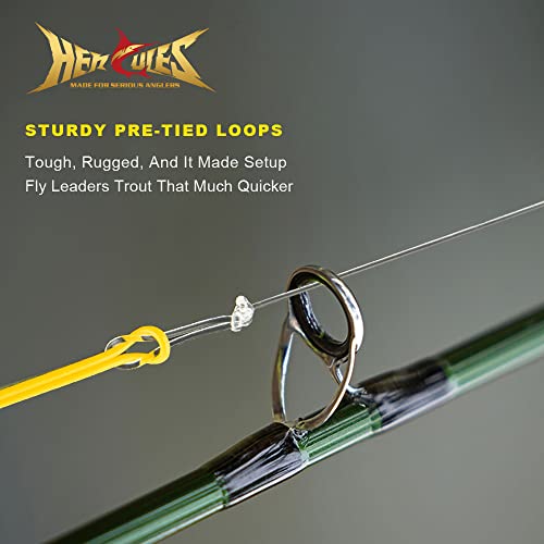 HERCULES Pre-Tied Loop Fly Fishing Leader 6 Pack with Tapered Leader Wallet, 7.5FT - 6X - 2.6LB