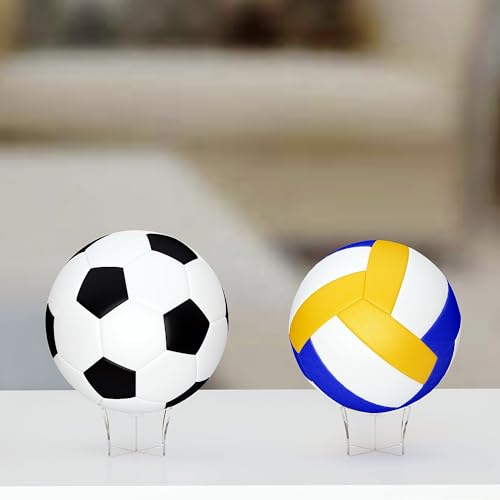 HEMYLU Acrylic Large Ball Stand Holder 4.7x2.6 Inch, 2-Pack Display Stand for Football Basketball Soccer, Clear Volleyball Rugby Case Rack