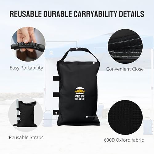 CROWN SHADES Sand Bags for Canopy Legs (112 LBS) Sandbags for Weight, Canopy Weights, Pop Up Tent Weights Bags, Black (Unfilled)