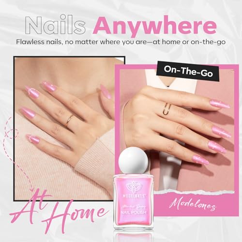 modelones Jelly Nude Nail Polish, 15 ml Jelly Natural Pink Translucent Color Quick Dry Nail Lacquer Strengthener Long Last Shine Fingernail Toe Nail Art DIY Home Travel Manicure Gift for Women Girls
