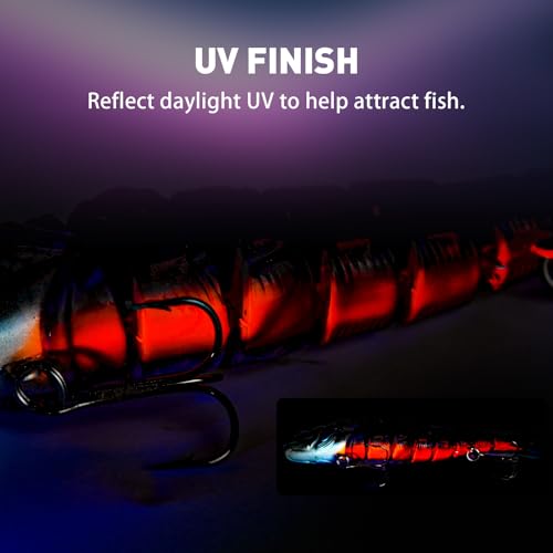 HANDING M1 Multi-Jointed Swimbait Fishing Lure with Mustad Hook, Freshwater or Saltwater Musky Pike Bass Lures,Lifelike Hard Swimbait, Original Design, Angler's Gift 1/2oz,3/4oz,1 1/4oz (3 Pack)