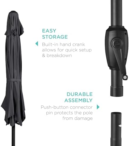 Best Choice Products 7.5ft Heavy-Duty Round Outdoor Market Table Patio Umbrella w/Steel Pole, Push Button Tilt, Easy Crank Lift - Gray