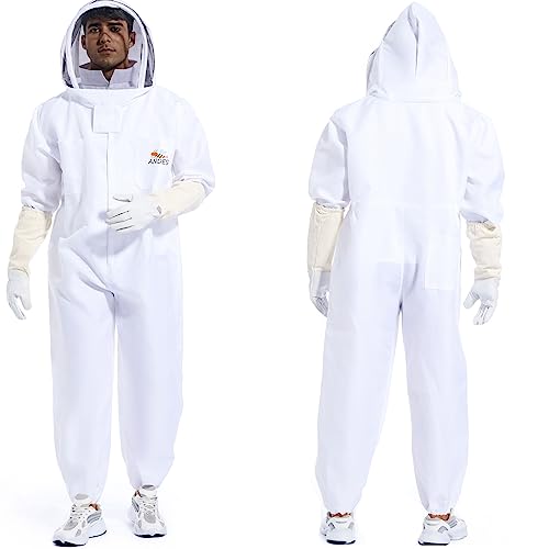Bee Suit for Men Women Sting Proof, Polycotton Beekeeping Suit Beekeeper Costume&with Glove &Ventilated Hood, Bee Outfit for Backyard and beekeeping supplies (XL)
