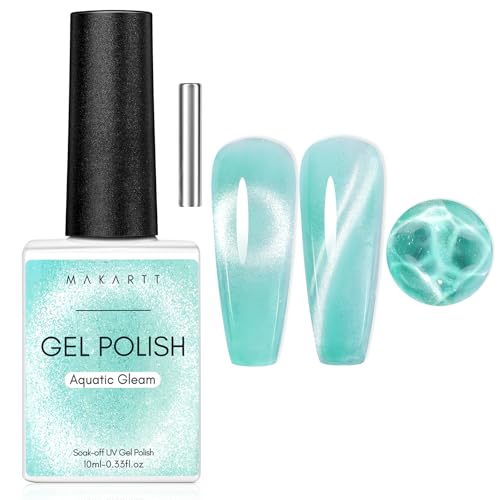 Makartt Cat Eye Gel Nail Polish - Black Hole Holographic Sparkly Gel with Magnet Stick, UV LED Soak Off for Nail Art Designs, Neutral Territory