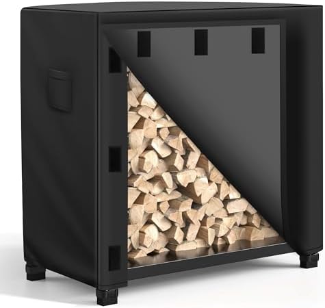 WLEAFJ Outdoor Firewood Rack Cover 4 feet, Log Rack Cover Waterproof, Wood Cover for Log Holder, 48" W x 24" D x 41" H, Black