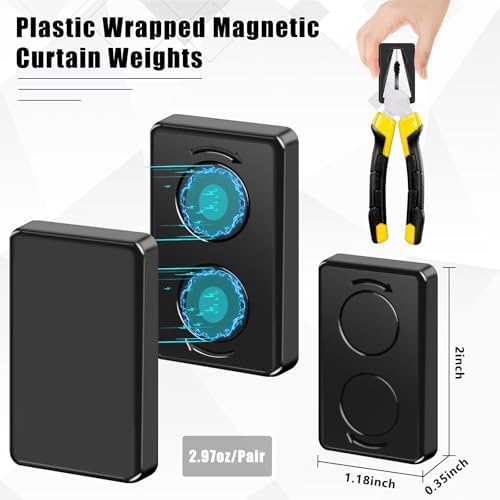 18 Pcs Outdoor Curtain Weights, Plastic Wrapped Magnetic Drapery Weights, Waterproof Heavy Duty Curtain Magnets for Heavy Wind Outside, Shower Curtain, Tablecloth, Flag (Black)