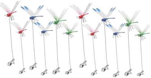 12 Pack Dragonfly Clip,3D Dragonfly Garden Stakes Decor,Fly Deterrent,Dragonfly Humming Bird Stakes,Deer and Horse,Bird and Fly Scare Devices for Indoor Outdoor Garden