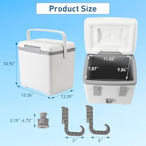 13.74 Qt Pool Cooler for Above Ground Pools, with 5 Ice Pack, Hard Cooler with Handle, Portable Above Ground Pool Accessories,Cans Keep Cold for 1-3 Days, Suitable for Poolside,Camping, Fishing