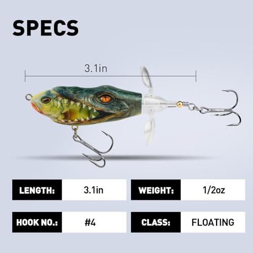 HANDING 3PCS Plopper, Bass Fishing Lure for Freshwater and Saltwater, Floating Topwater Lure, Mustad Hook, Angler's Gift, for Pike Catfish, 1/2oz, 3/4oz and 1oz