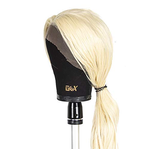GEX 20"-24" Canvas Cork Wig Block Mannequin Head for Wig Making Drying Styling Display with Table C Clamp Stand Holder (Black 24")