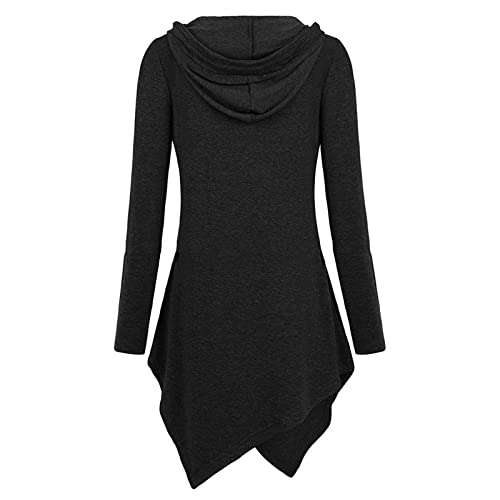 JEsilunmaMY Womens Hoodies Long Sleeve V Neck Irregular Hem Pullover Tops Solid Color Loose Patch Pocket Hooded Sweatshirt (Red4,Medium)